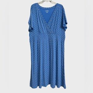 L.L. Bean Women's Summer Knit Dress Size 3X Blue White Black Short-Sleeve Boho